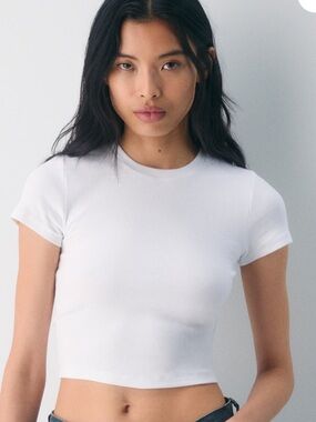 TNA White Ribbed Crop Tee